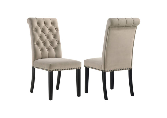115182 Alana Velvet Upholstered Dining Side Chair Sand (Set of 2)