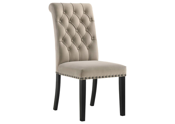 115182 Alana Velvet Upholstered Dining Side Chair Sand (Set of 2)