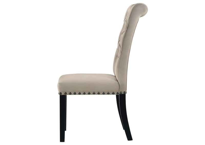115182 Alana Velvet Upholstered Dining Side Chair Sand (Set of 2)