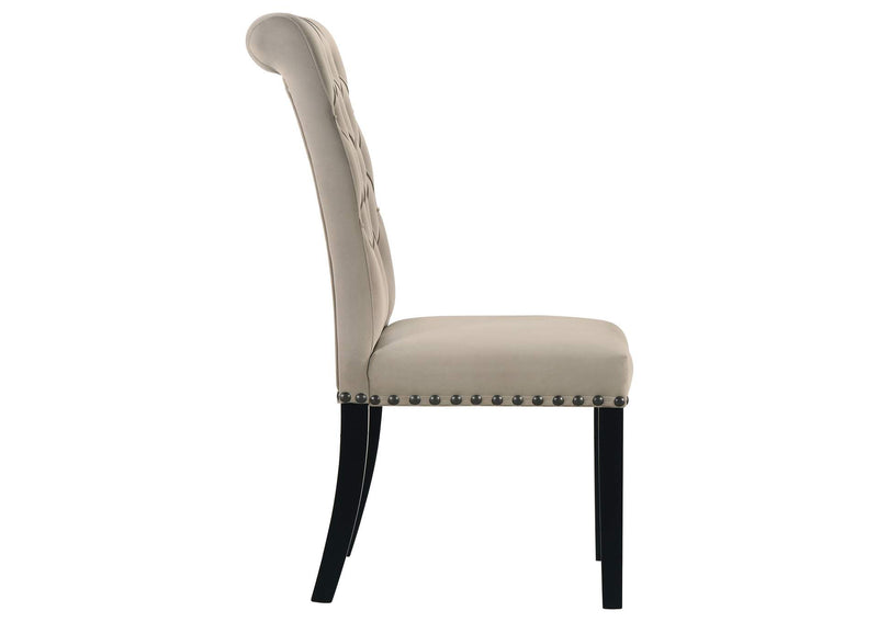 115182 Alana Velvet Upholstered Dining Side Chair Sand (Set of 2)
