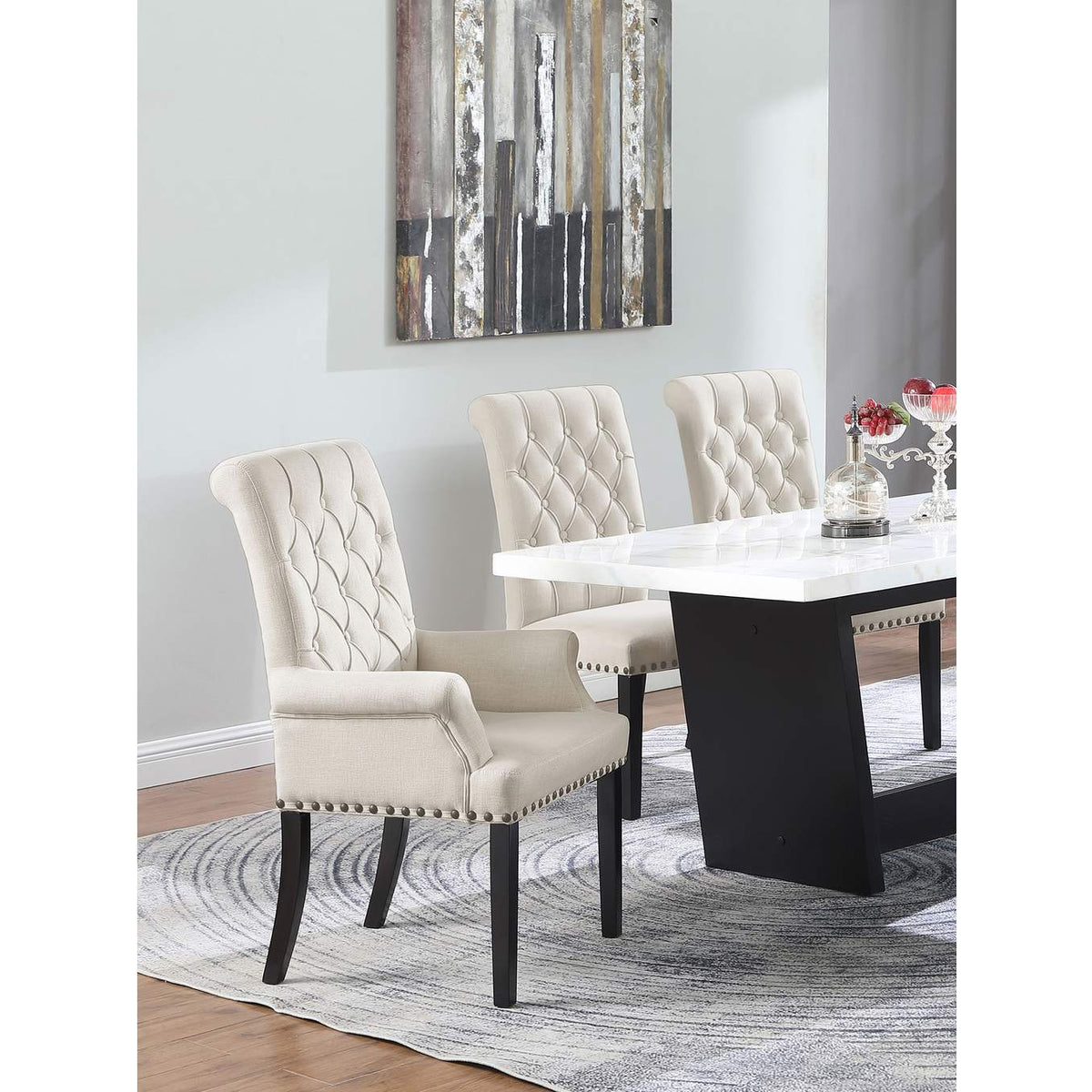 115183 Alana Velvet Upholstered Dining Arm Chair Sand