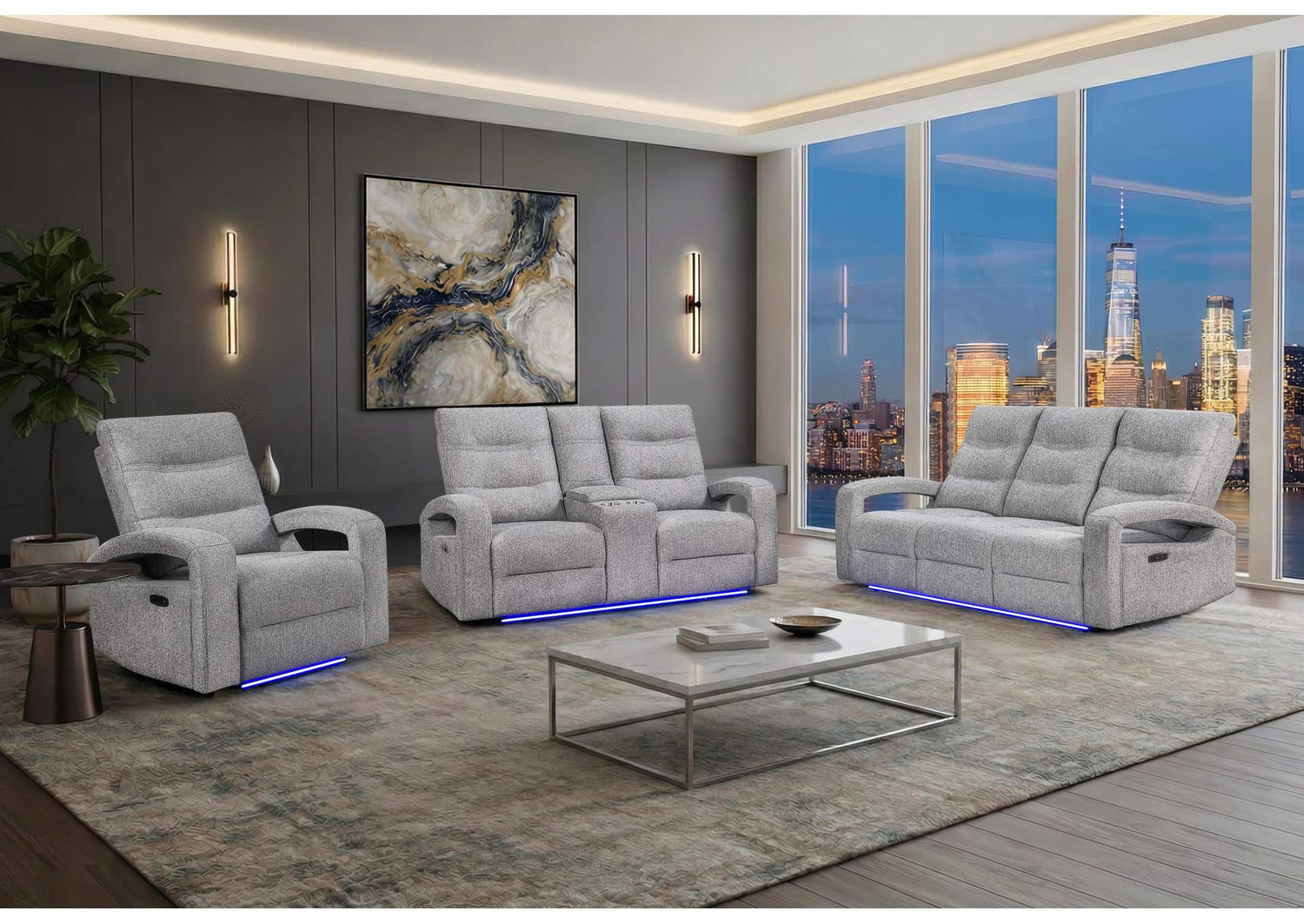 U6611-GREY_15-PRS_PCRLS_PR U6611 GREY 15 POWER REC SOFA - POWER CONSOLE REC LOVESEAT - POWER RECLINER
