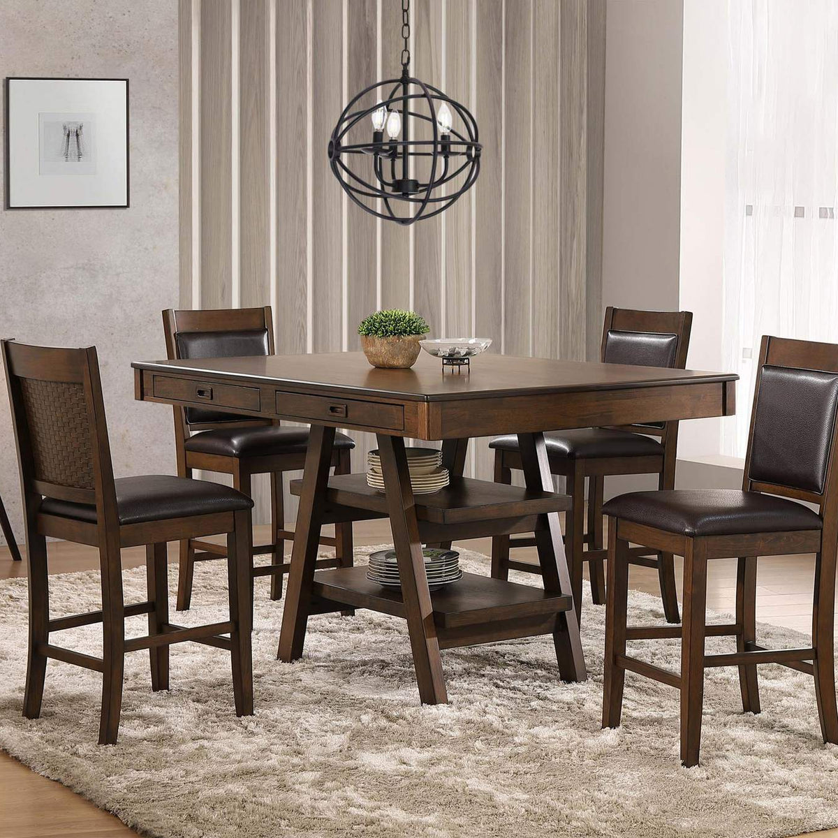 115209 Dewey Upholstered Counter Chair Walnut (Set of 2)