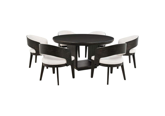 115390-S7A Leandro 7-piece Round Dining Table Set Burnished Black