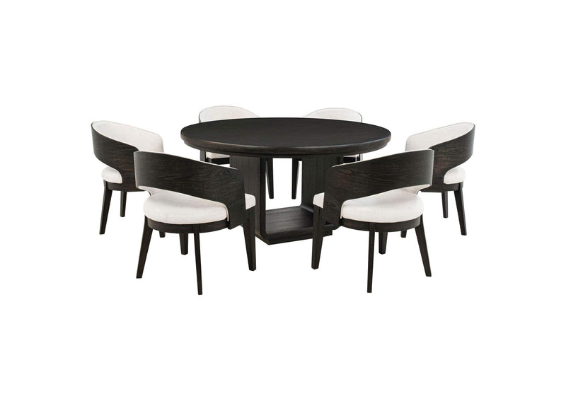 115390-S7A Leandro 7-piece Round Dining Table Set Burnished Black