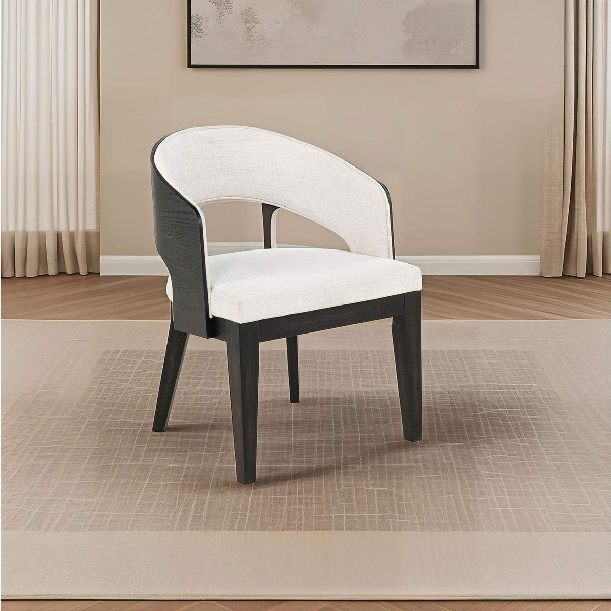 115393 Leandro Upholstered Dining Arm Chair Cream (Set of 2)