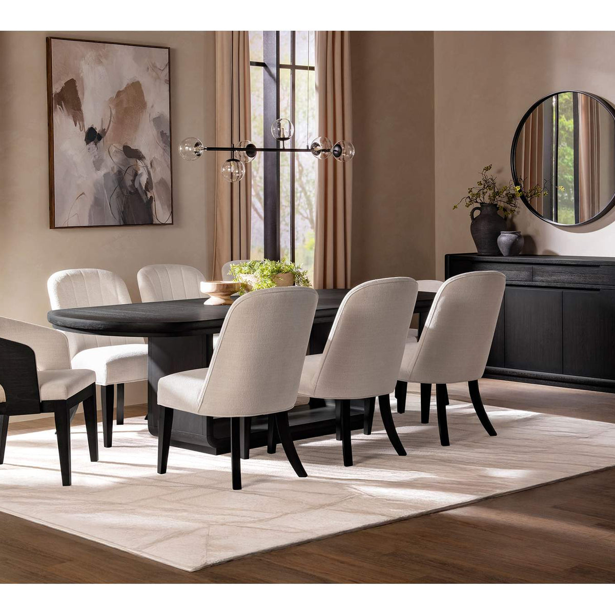 115393 Leandro Upholstered Dining Arm Chair Cream (Set of 2)