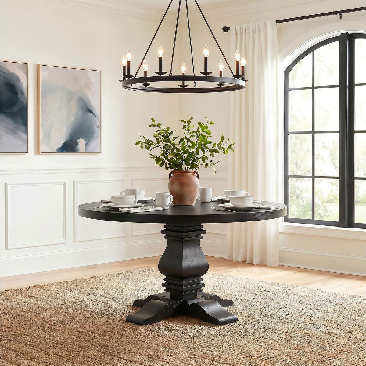 115530 Florence Round 60-inch Pedestal Base Dining Table Black