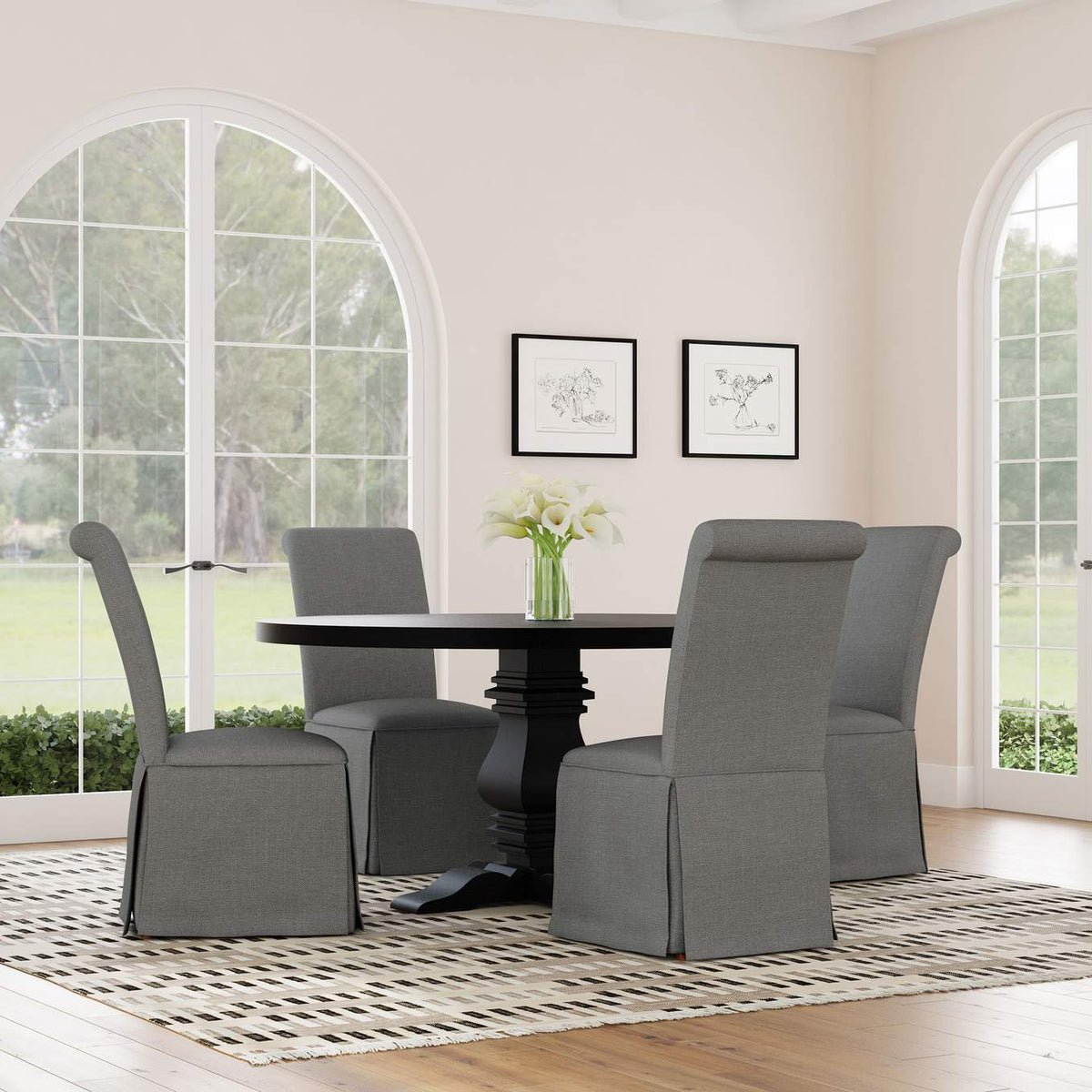115530 Florence Round 60-inch Pedestal Base Dining Table Black