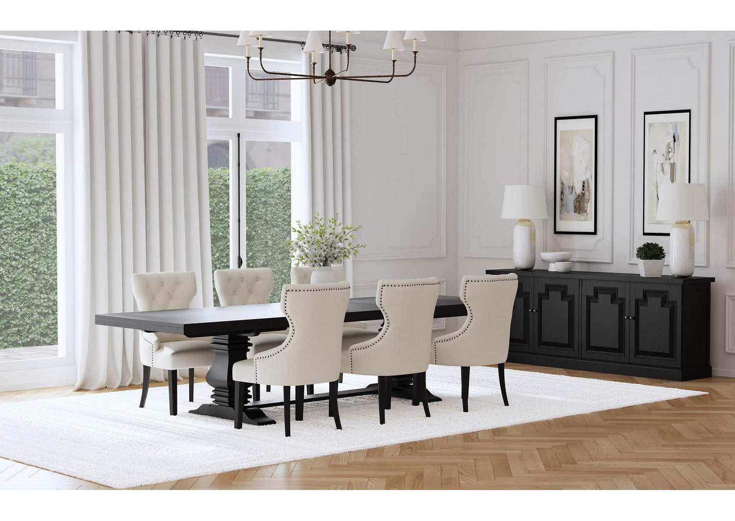 115531-S7B Florence 7-piece 126-inch Extension Dining Table Set Distressed Black