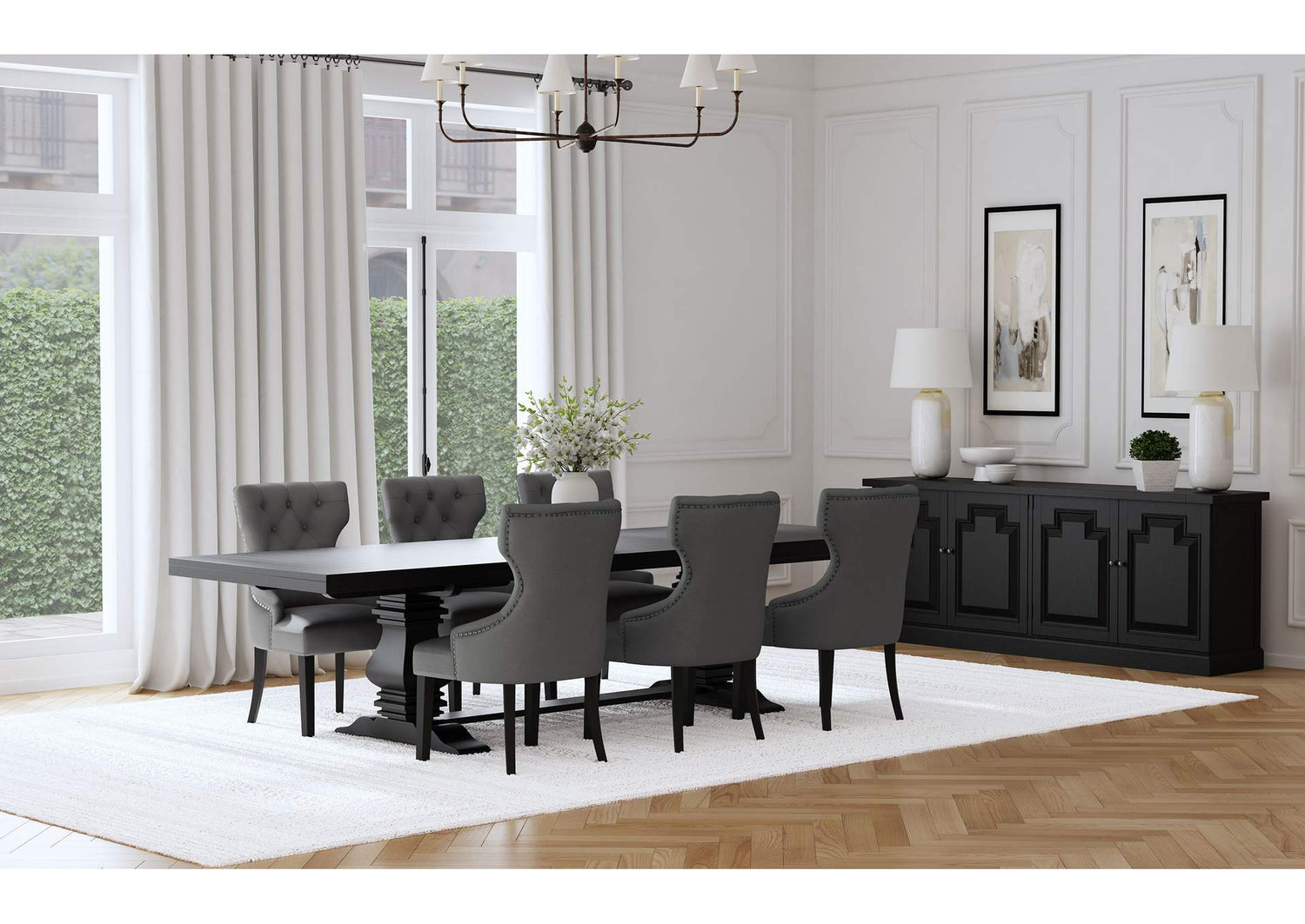 115531-S7G Florence 7-piece 126-inch Extension Dining Table Set Grey