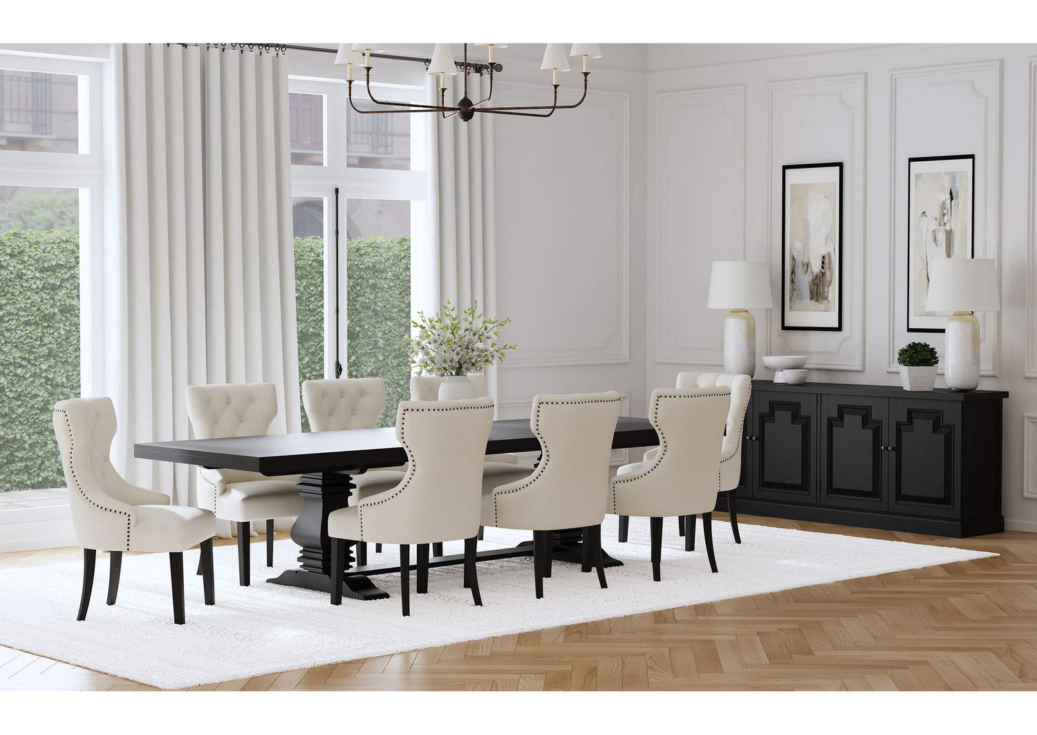 115531-S9B Florence 9-piece 126-inch Extension Dining Table Set Distressed Black