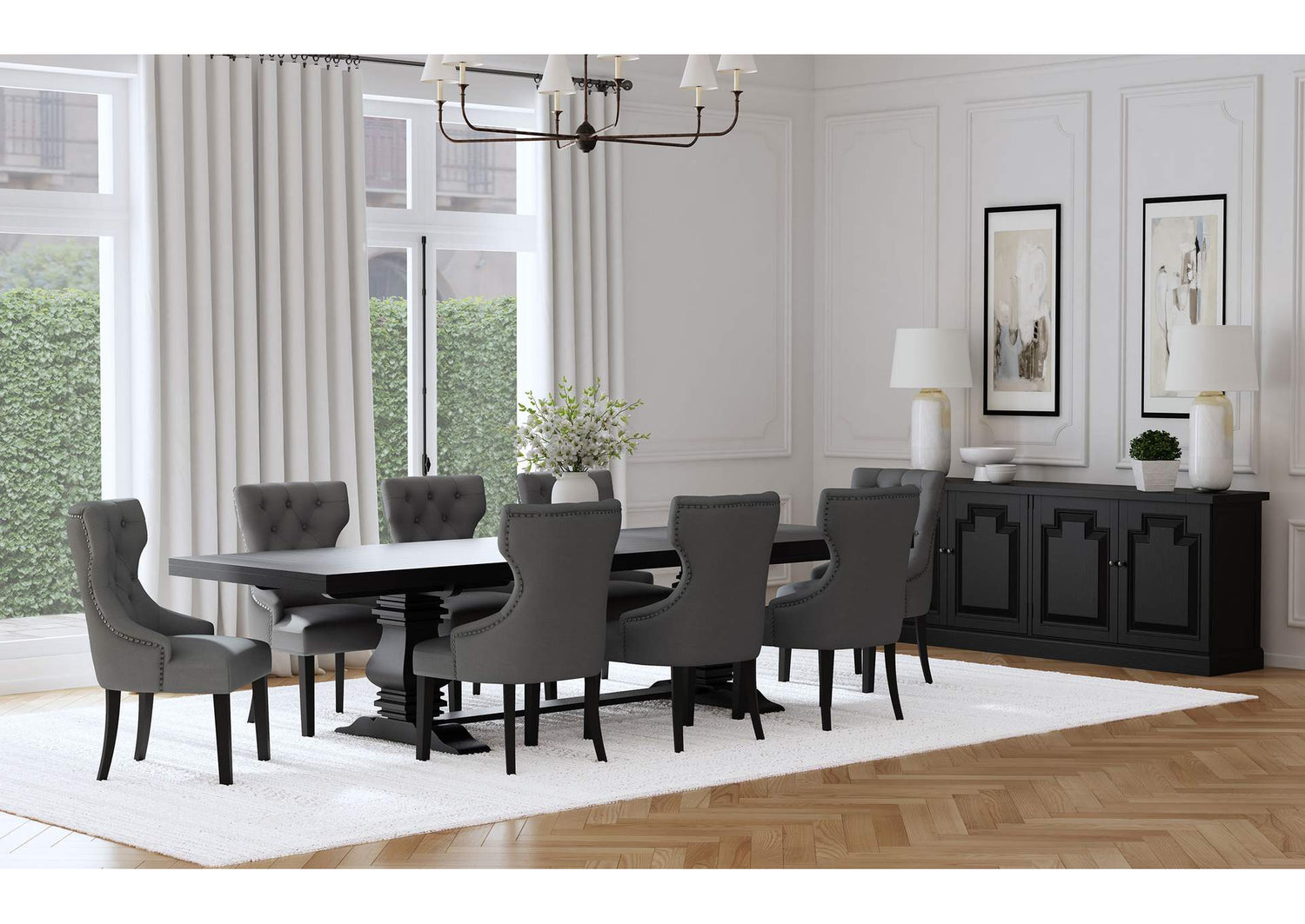 115531-S9G Florence 9-piece 126-inch Extension Dining Table Set Grey