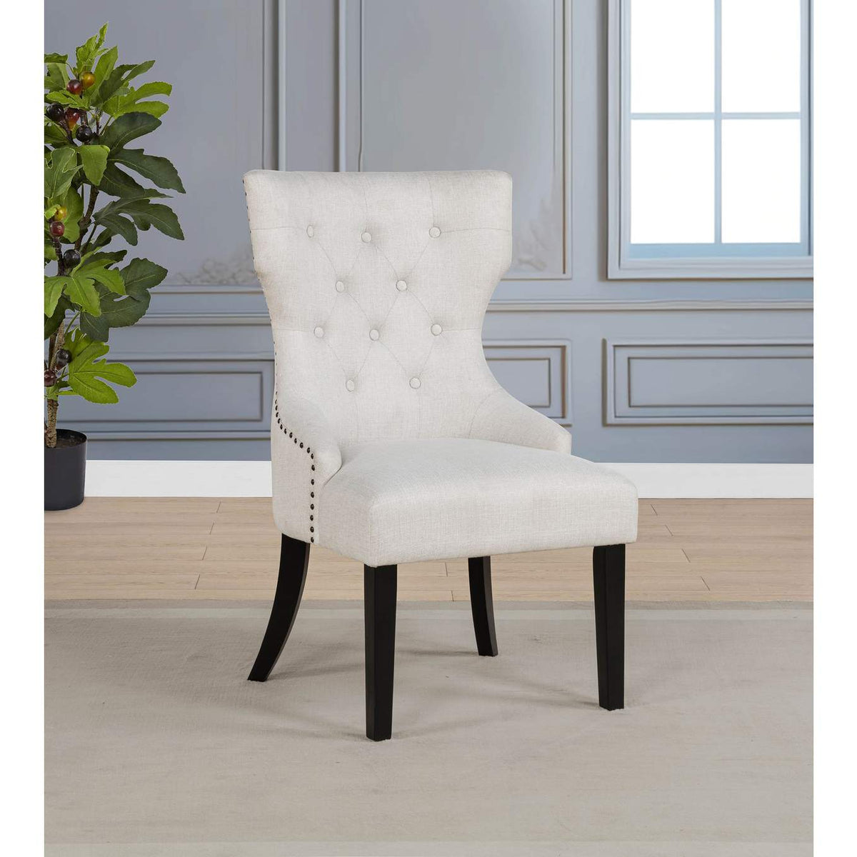 115572 Baney Fabric Upholstered Dining Side Chair Cream and Black