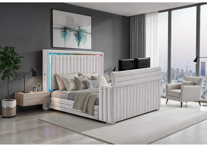ELIAS-GREY-QB_W_IS_LED_TV_LIFT_FP ELIAS GREY QUEEN BED WITH IMMERSIVE SOUND SPEAKER, LED, TV LIFT & FP