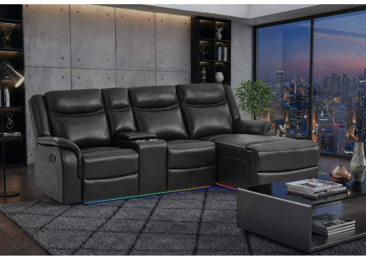U1818-BLANCHE_CHAR-SECTIONAL U1818 BLANCHE CHARCOAL SECTIONAL WITH PUSHBACK LONG CHAIR