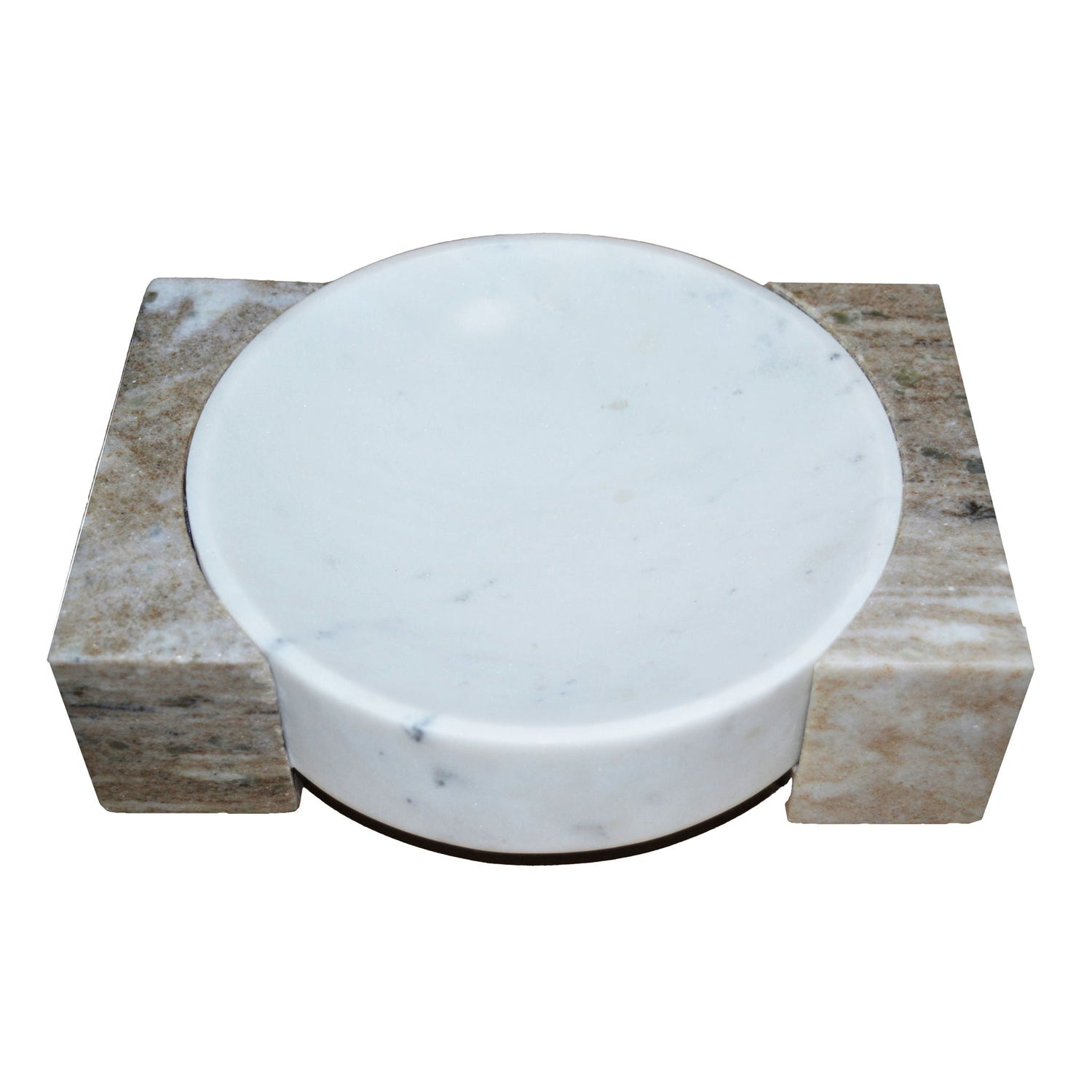 10" Marble Bowl With Onyx Marble Sides - White / Tan