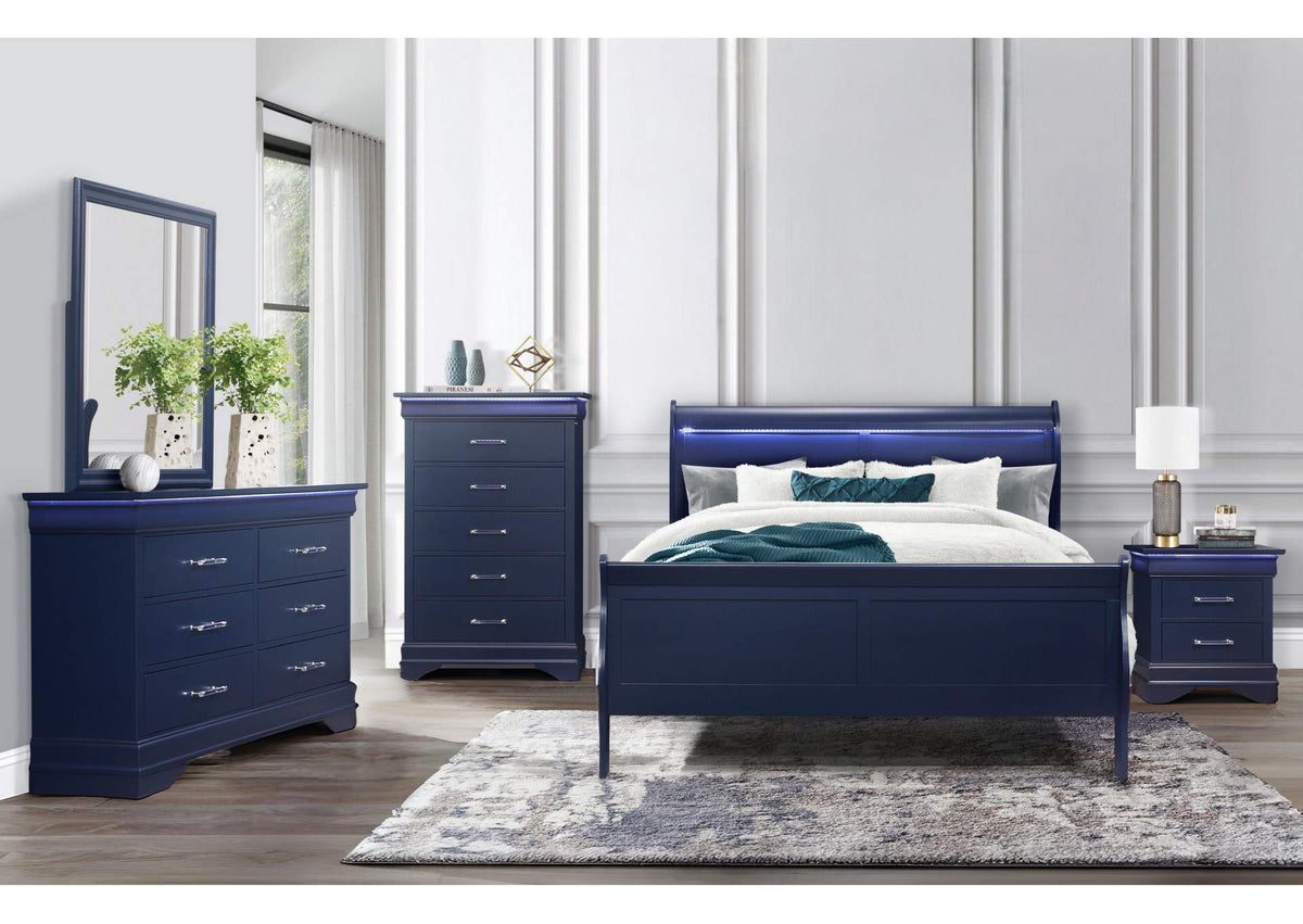 CHARLIE-BLUE-TB+DR+MR+NS CHARLIE BLUE TWIN BED, DRESSER, MIRROR, & NIGHTSTAND