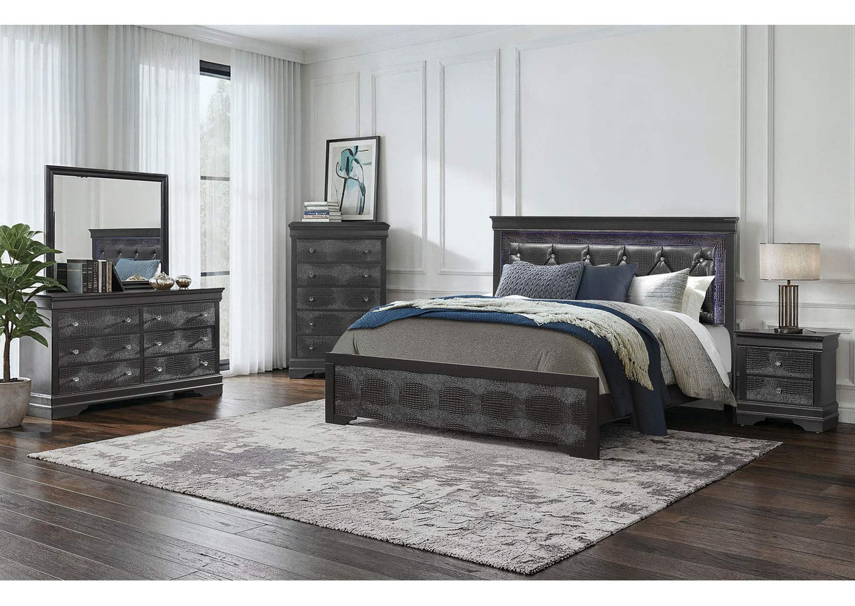 POMPEI-GR-QBG-N POMPEI METALLIC GREY QUEEN BED GROUP WITH LED