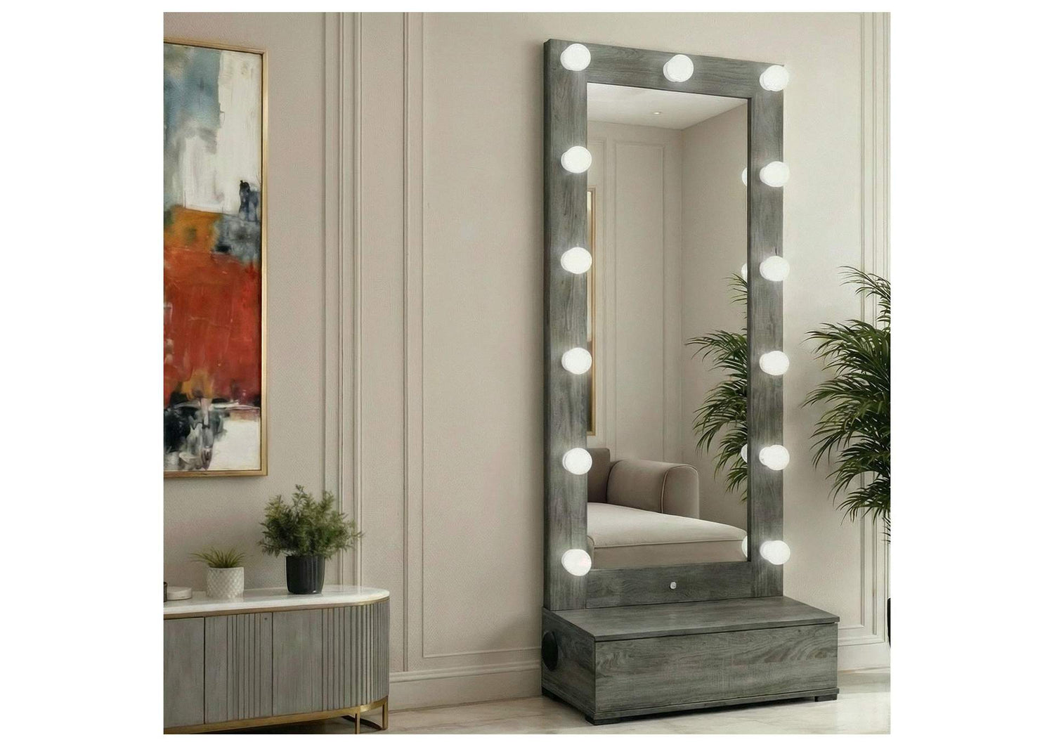 LEXI-GREY-TALL_MIRROR_W_DWR_+_SPEAKERS LEXI GREY TALL MIRROR WITH DRAWER AND SPEAKERS