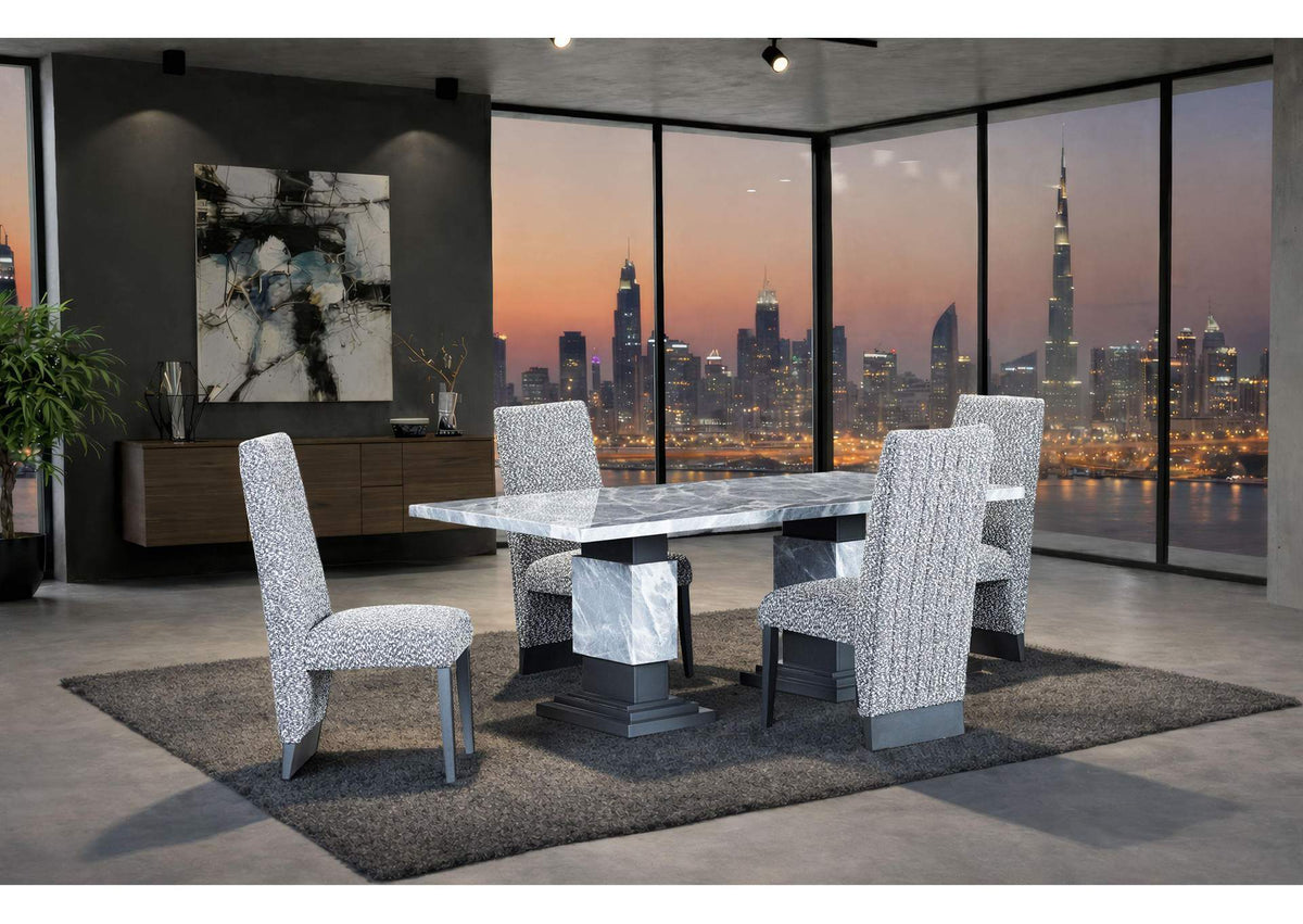 D1212DT-GREY+D12DC-WHITE_GREY D1212 DINING TABLE + 4 D12DC WHITE - GREY