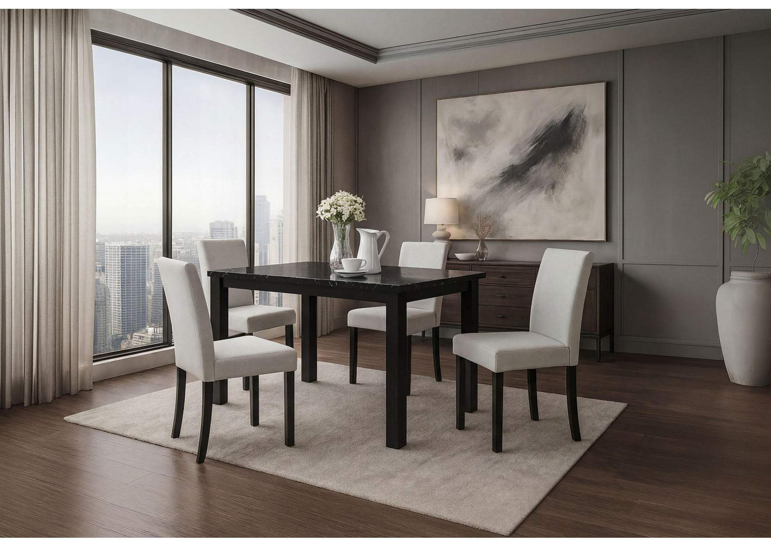 D8032DT-BLK_+_D9026DC-SIL D8032 BLACK DINING TABLE & D9026 DINING CHAIR SILVER