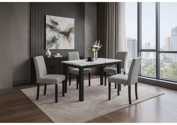 D8032DT-WHT_BLK_+_D9026DC-GRY D8032DT WHT - BLK DINING TABLE & D9026DC GRY DINING CHAIR