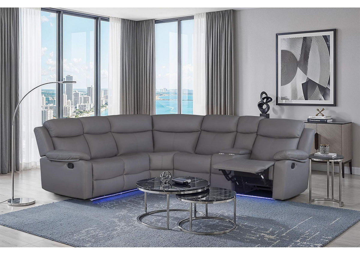 U6026-GREY_PU_46A-RAF_SECTIONAL_W_LED_&SPKR U6026 GREY POLYURETHANE 46A RIGHT SIDE FACING SECTIONAL WITH LED AND SPEAKER