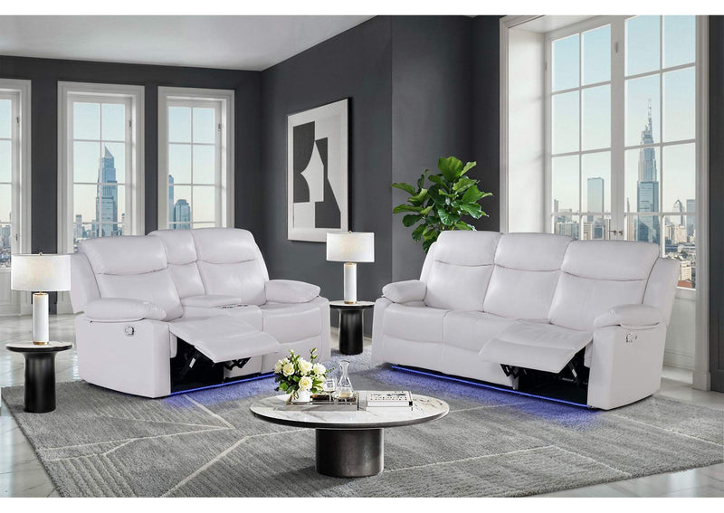 U6026-BLANCHE_WHITE-RS_CRLS_W_LED_&SPKR U6026 BLANCHE WHITE REC SOFA - CONSOLE REC LOVESEAT WITH LED & SPEAKER