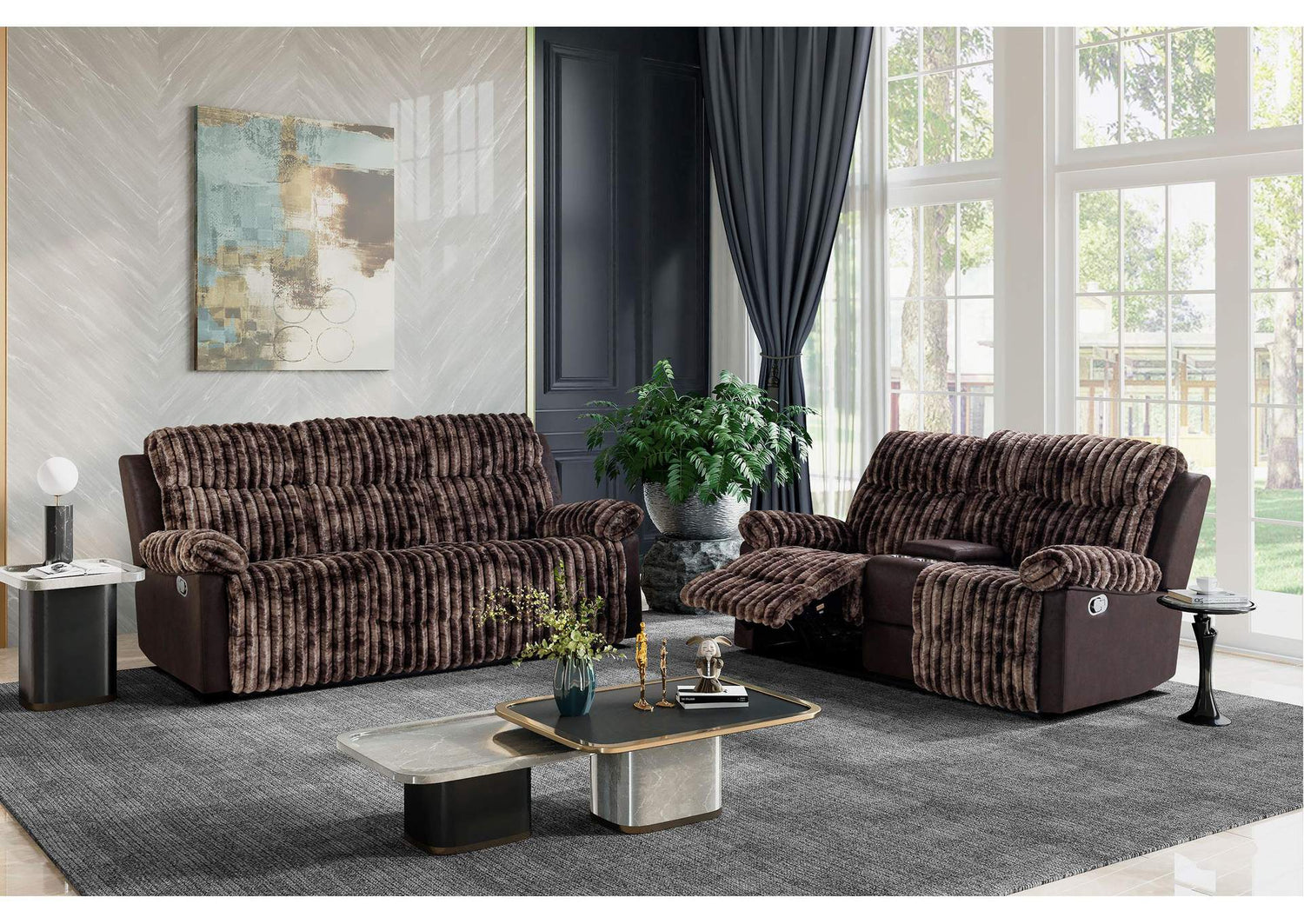 U6028-BROWN-RS_CRLS-N U6028 BROWN RECLINING SOFA - CONSOLE RECLINING LOVESEAT
