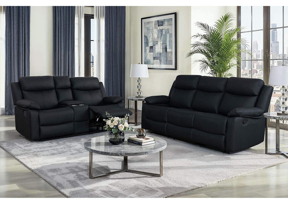 U6026-BLACK_PU_72A-RS_CRLS_W_LED&SPKR_GR U6026 BLACK POLYURETHANE 72A REC SOFA - CONSOLE REC LOVESEAT W - LED & SPEAKER - REC