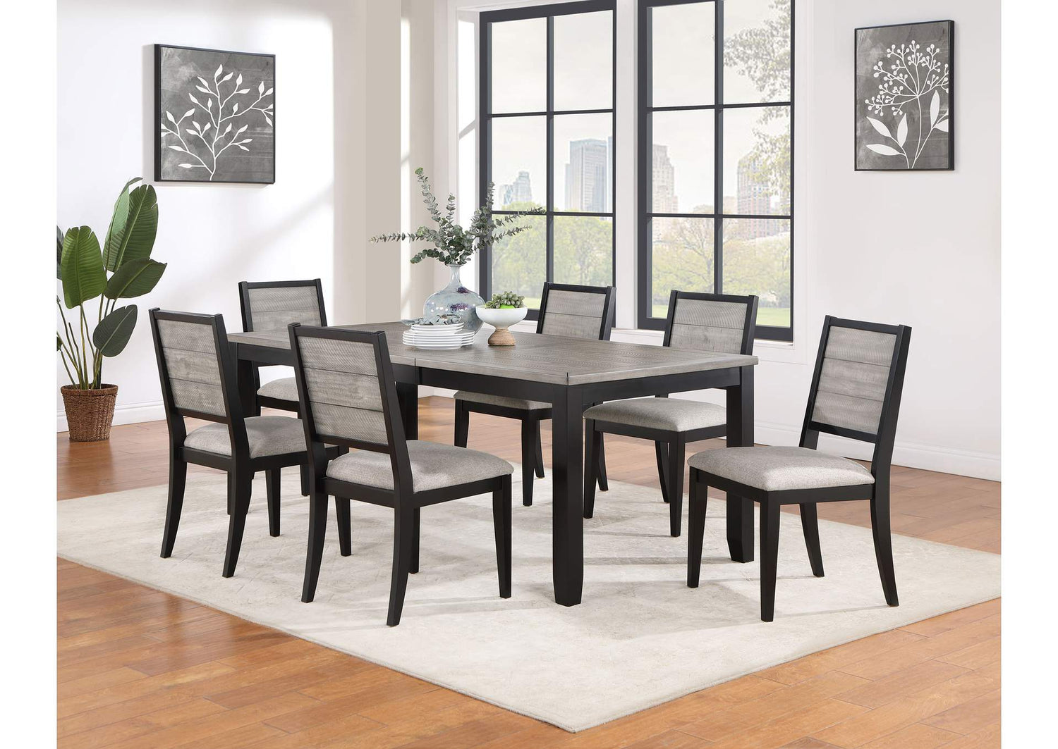 Elodie 7-piece Rectangular Extension Leaf Dining Set Black