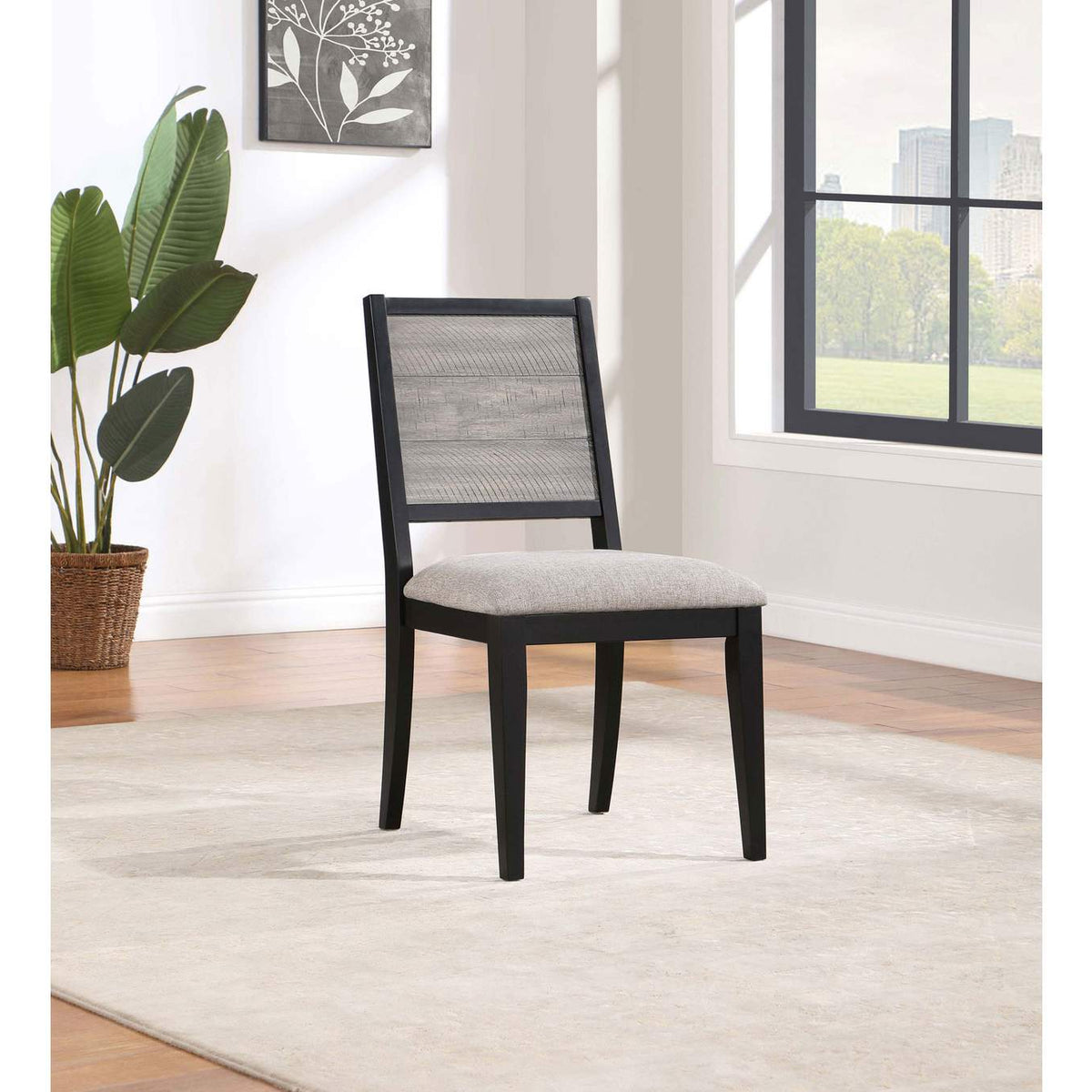 121222 Elodie Wood Dining Side Chair Grey and Black (Set of 2)