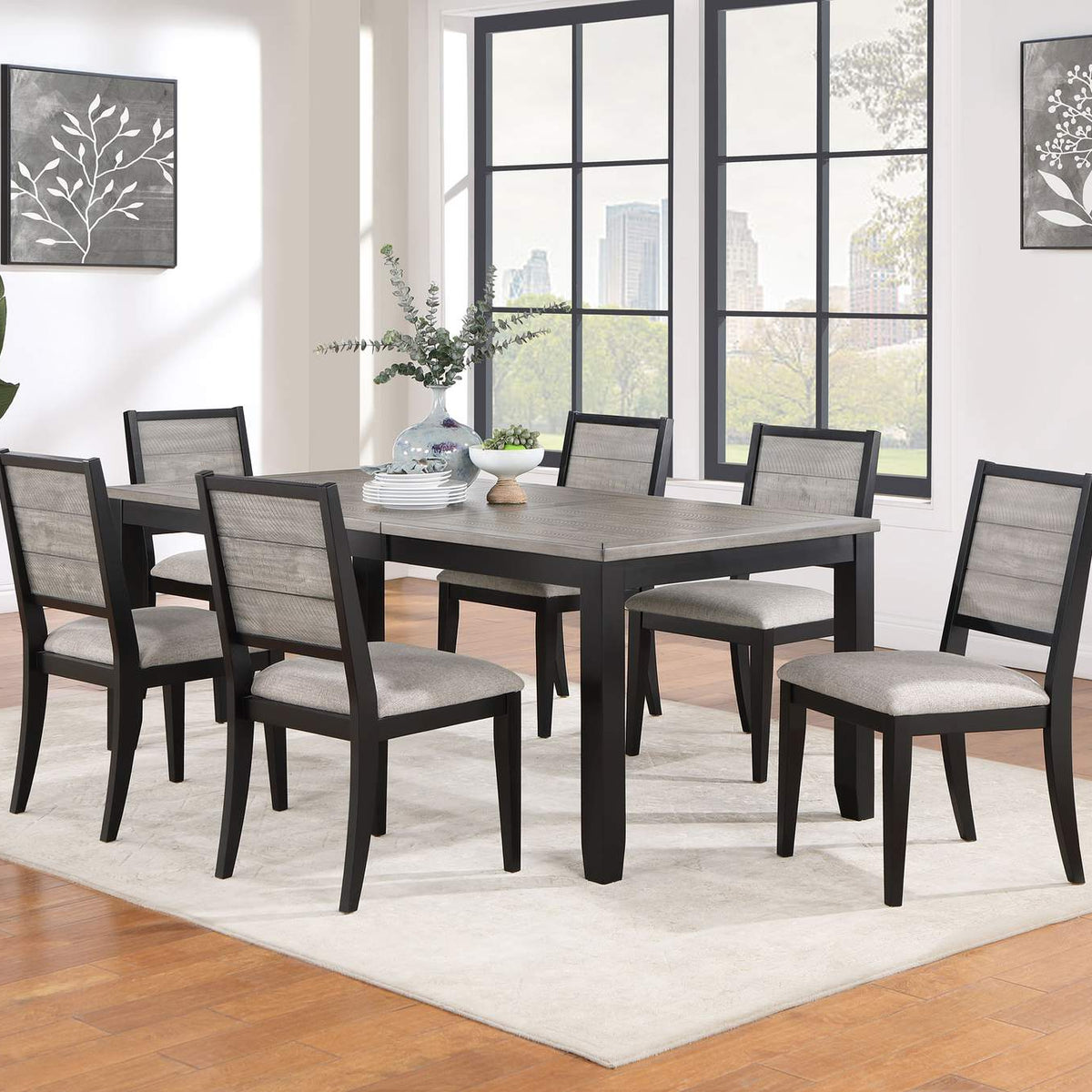 121222 Elodie Wood Dining Side Chair Grey and Black (Set of 2)