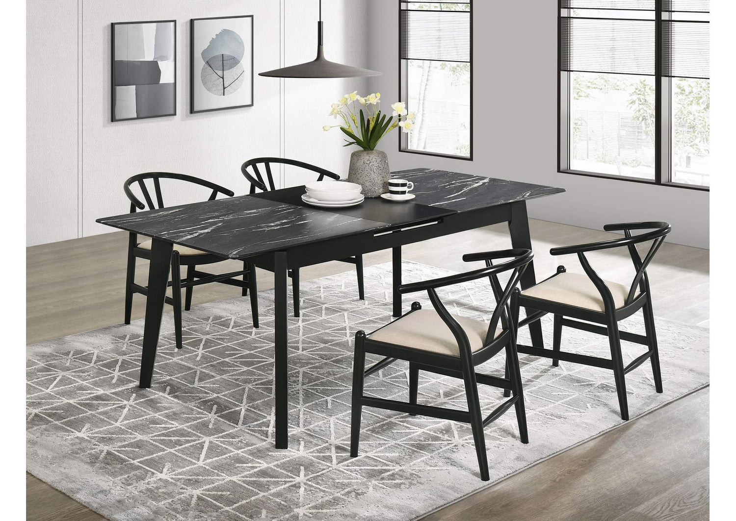 121251-S5 Crestmont 5-piece Extension Leaf Dining Table Set Black