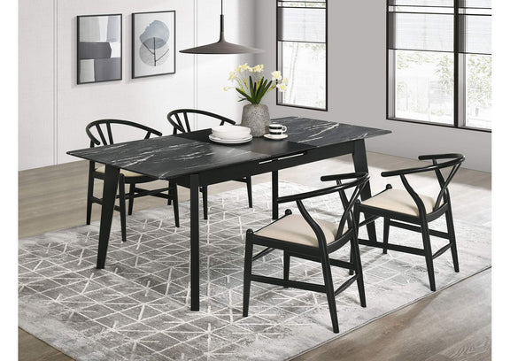 121251-S5 Crestmont 5-piece Extension Leaf Dining Table Set Black