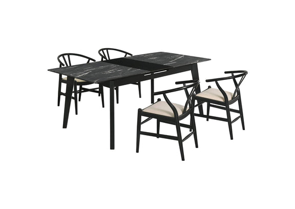 121251-S5 Crestmont 5-piece Extension Leaf Dining Table Set Black