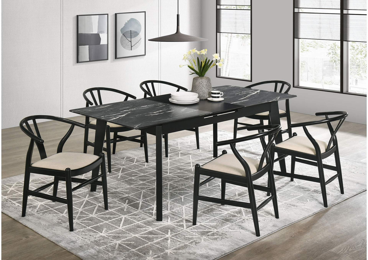 121251-S7 Crestmont 7-piece Extension Leaf Dining Table Set Black