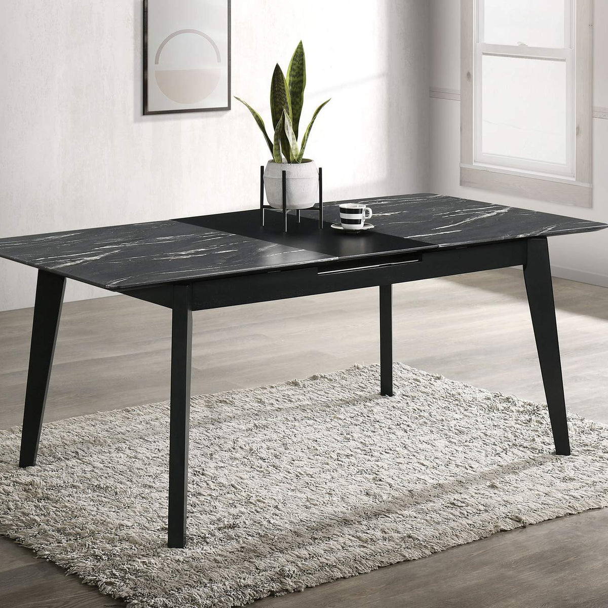 121251 Crestmont 78-inch Extension Dining Table Black Faux Marble