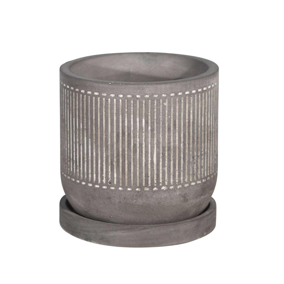 Line Pattern Planter With Saucer 6" - Gray