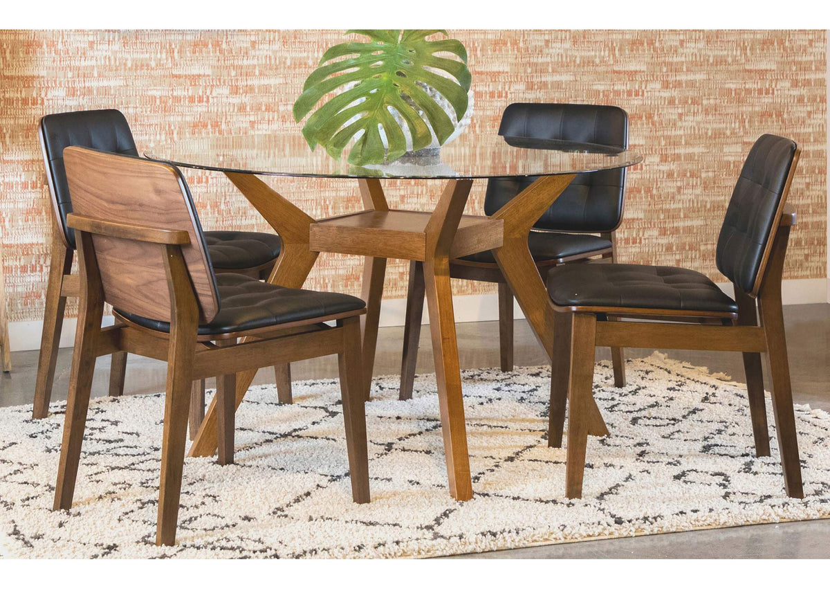 Paxton 5-piece Round Glass Top Dining Table Set Brown