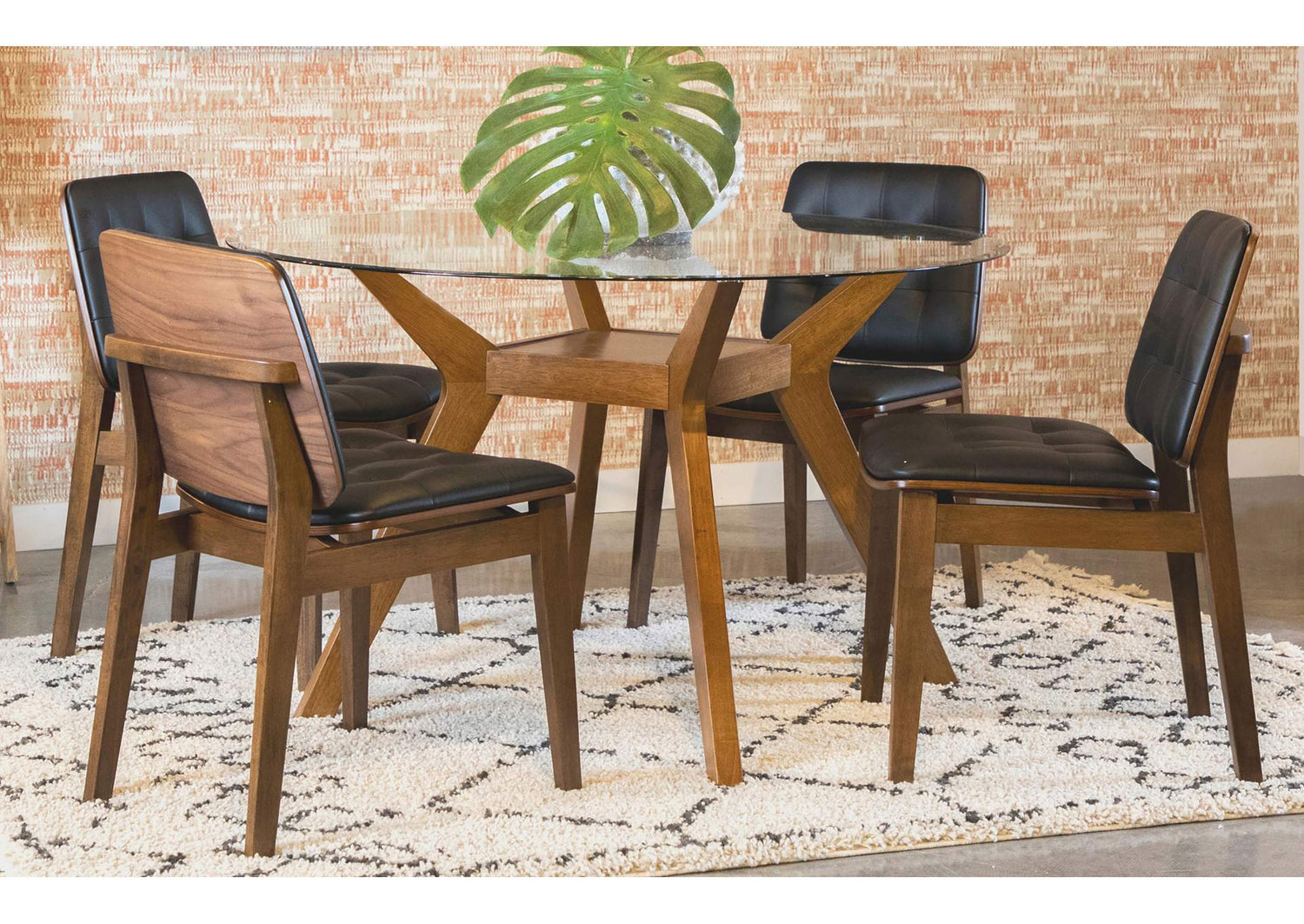 Paxton 5-piece Round Glass Top Dining Table Set Brown
