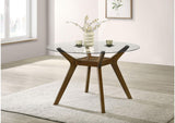 122180BG Paxton Round 48-inch Glass Top Wood Dining Table Brown