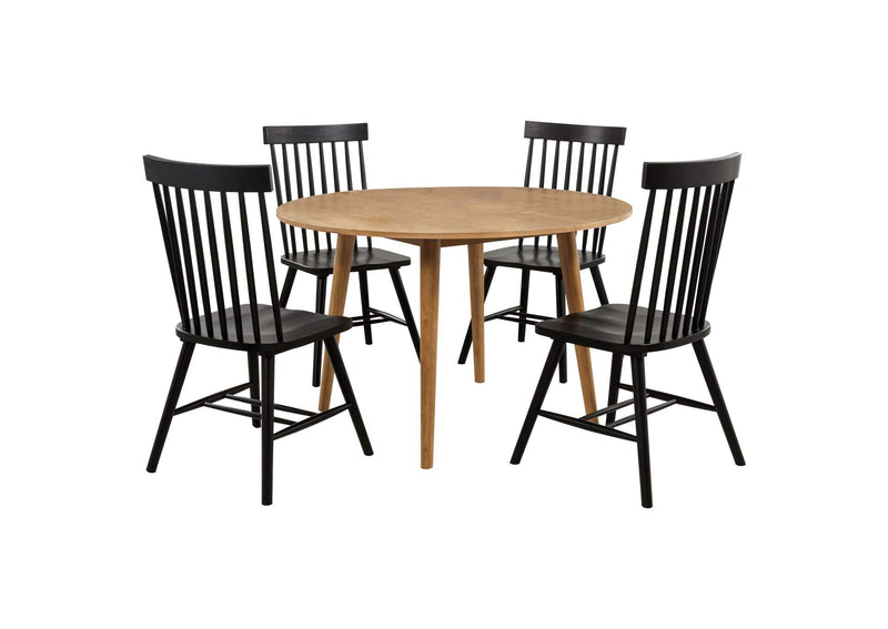 122500-S5B Andrews 5-piece Round Dining Table Set Light Ash and Black