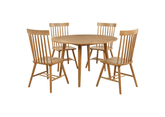 122500-S5 Andrews 5-piece Round Wood Dining Room Table Set Light Ash