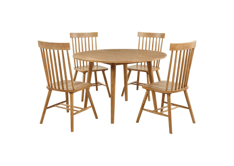 122500-S5 Andrews 5-piece Round Wood Dining Room Table Set Light Ash
