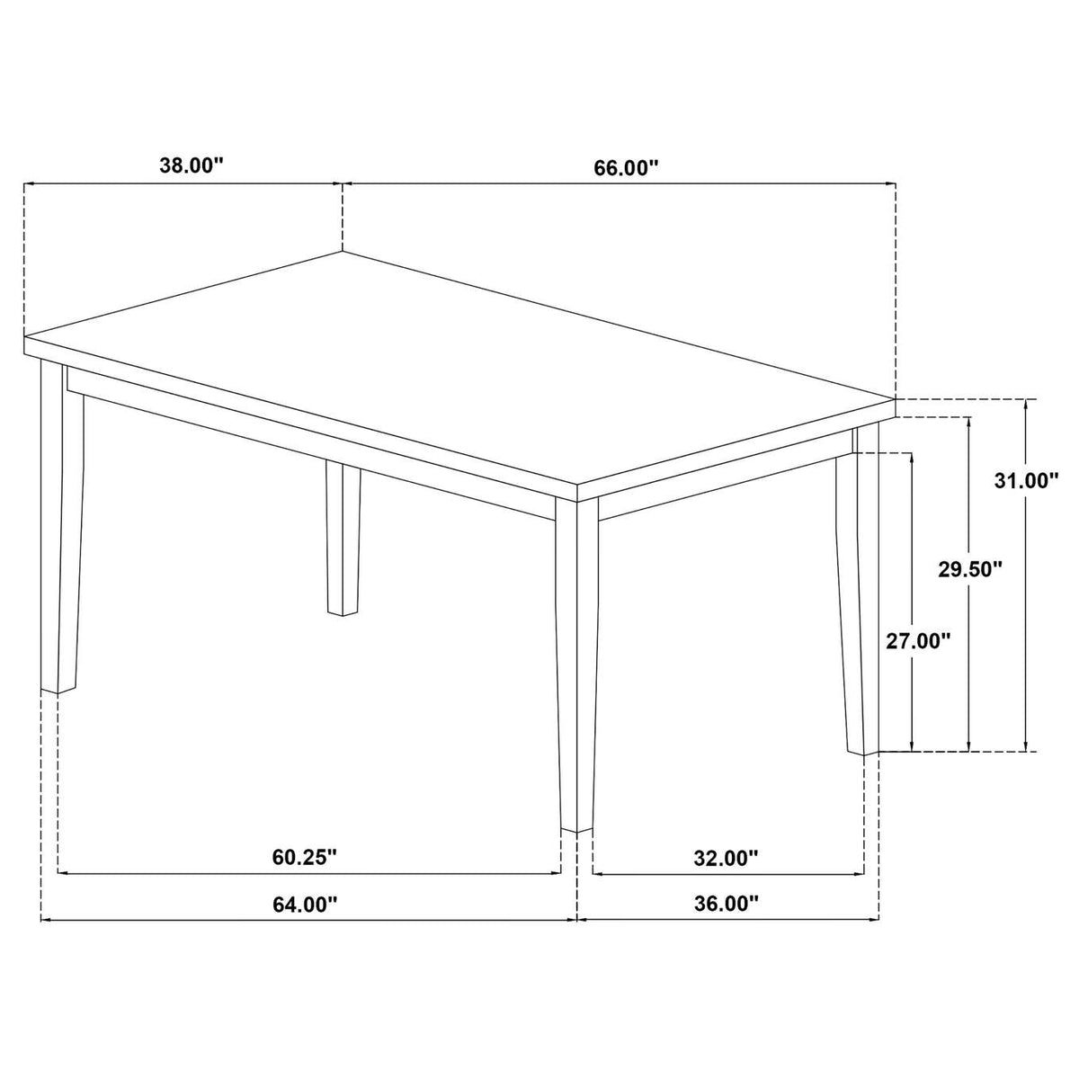 122501 Andrews 66-inch Rectangular Dining Table Light Ash and White