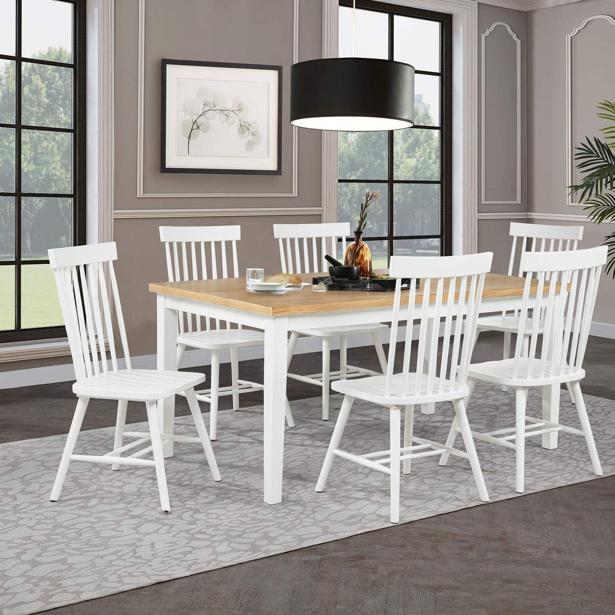 122502WHT Andrews Windsor Spindle Back Dining Side Chair White (Set of 2)