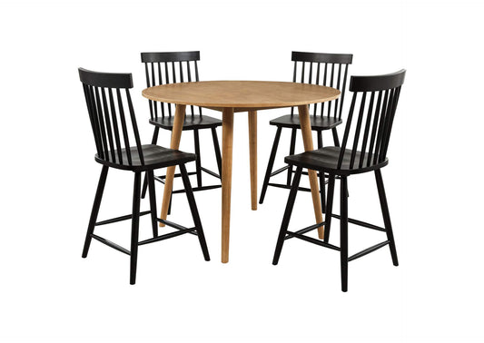 122508-S5B Andrews 5-piece Round Counter Dining Set Light Ash and Black