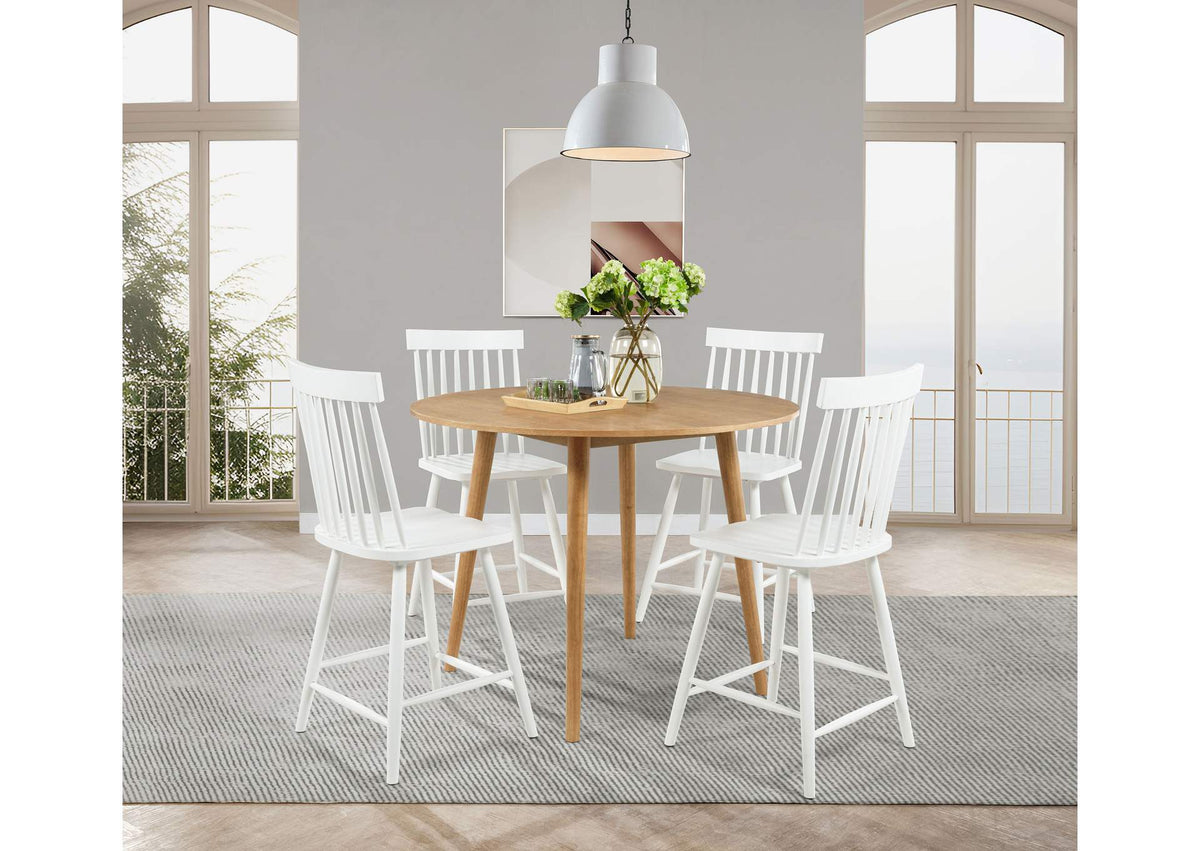 122508-S5W Andrews 5-piece Round Counter Dining Set Light Ash and White